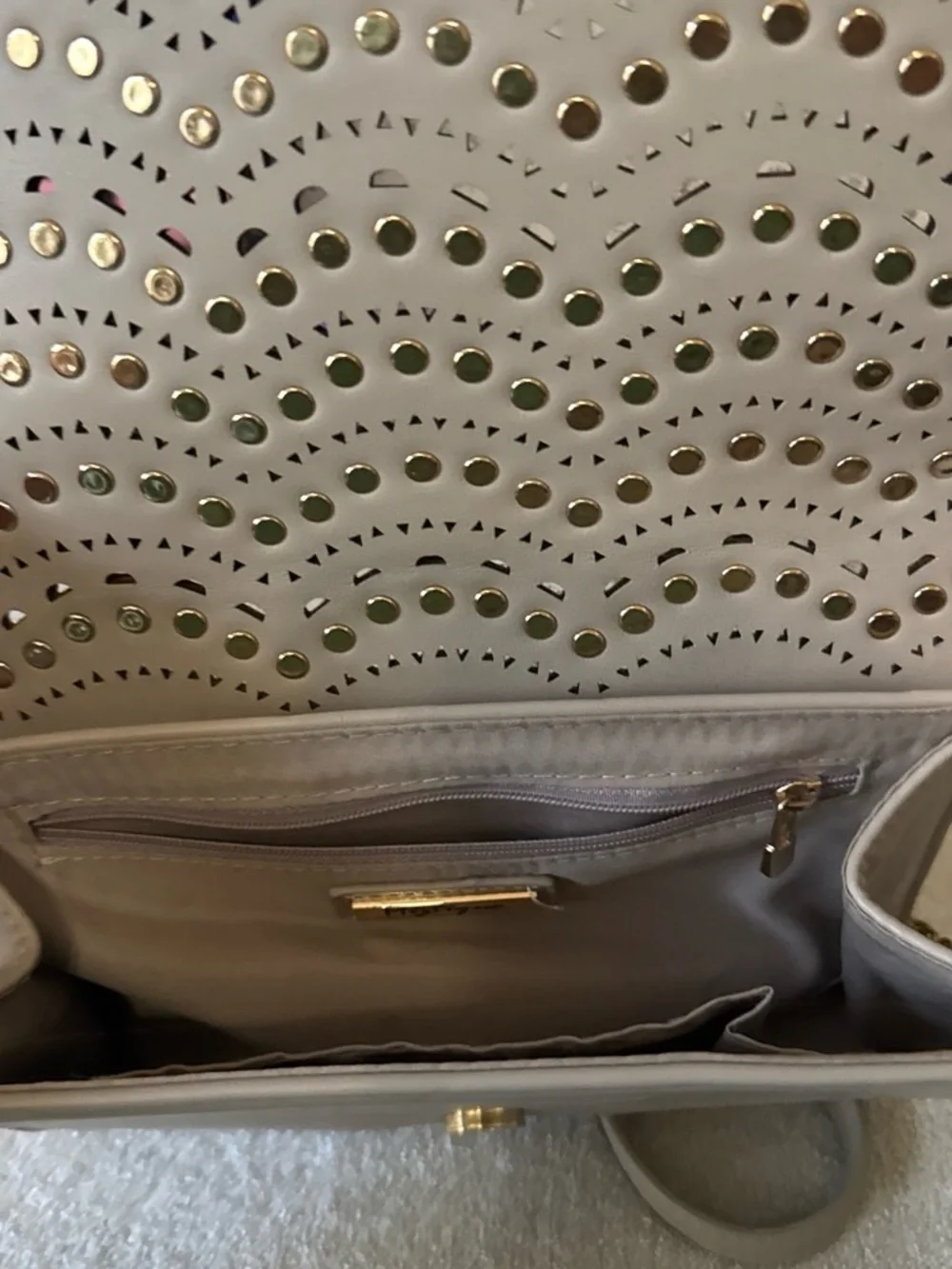 Miztique Cream Cosmetic Case with Gold Stud Accents